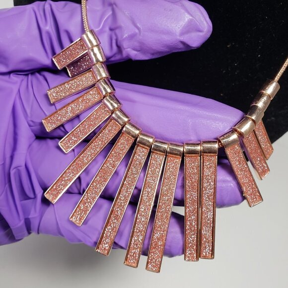 Rose Gold Fringe Pendant Necklace – Glitter Textured Statement Fashion Jewelry - Picture 11 of 11